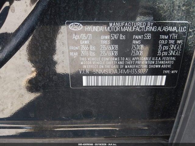 Продажа на аукционе авто 2021 Hyundai Santa Fe Se, vin: 5NMS1DAJ4MH353027, номер лота: 45176148