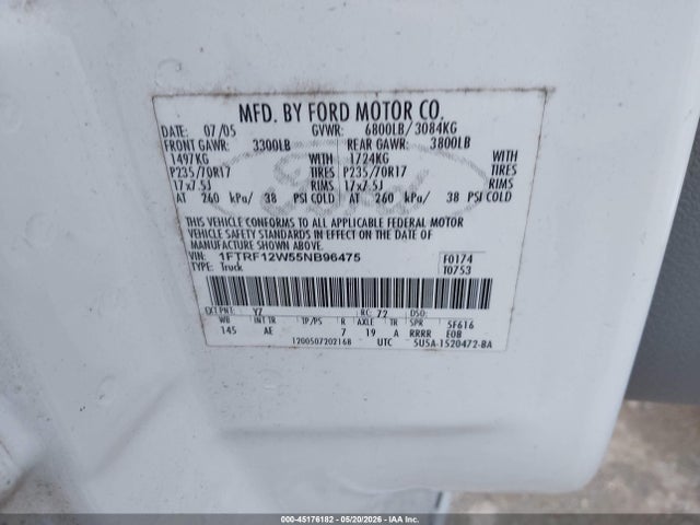 Aukcja sprzedaży 2005 Ford F-150 Stx/xl/xlt, vin: 1FTRF12W55NB96475, numer aukcji: 45176182