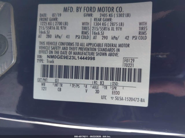 Продажа на аукционе авто 2020 Ford Transit Connect Xl Passenger, vin: NM0GE9E23L1444998, номер лота: 45176211