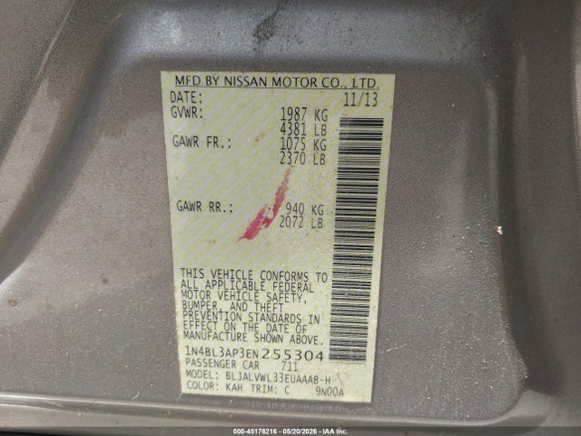Продажа на аукционе авто 2014 Nissan Altima 3.5 Sl, vin: 1N4BL3AP3EN255304, номер лота: 45176216