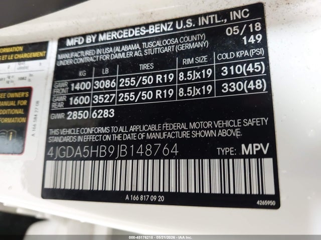 Продаж на аукціоні авто 2018 Mercedes-benz Gle 350 4matic, vin: 4JGDA5HB9JB148764, номер лоту: 45176218