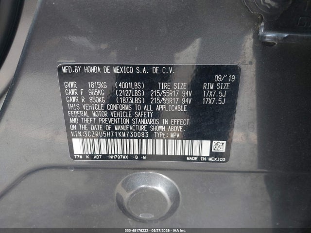 Honda Hr-v Ex-l 2019 3CZRU5H71KM730083 Image 9