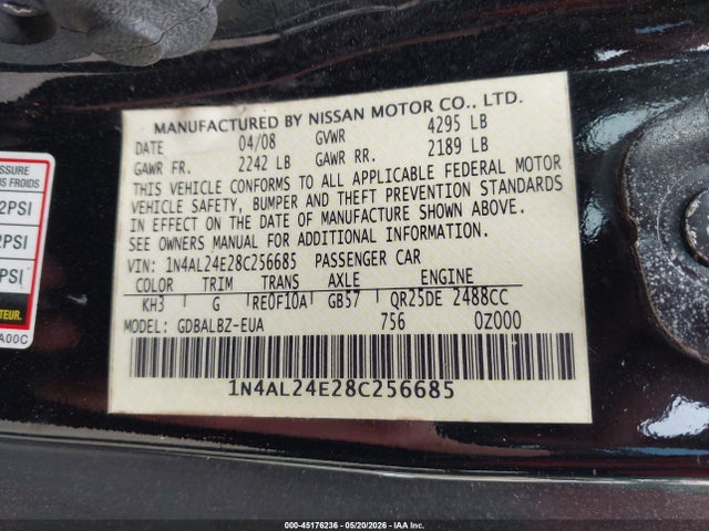 Продажа на аукционе авто 2008 Nissan Altima 2.5 S, vin: 1N4AL24E28C256685, номер лота: 45176236