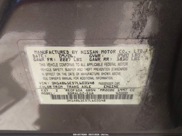 Продаж на аукціоні авто 2007 Nissan Sentra 2.0sl, vin: 3N1AB61E57L603148, номер лоту: 45176268