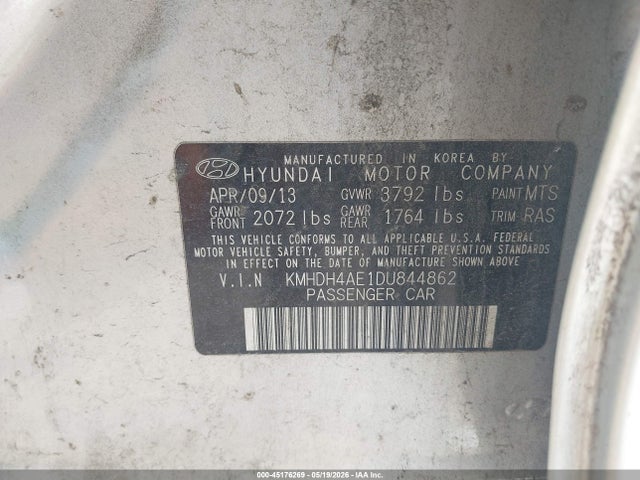 Aukcja sprzedaży 2013 Hyundai Elantra Gls, vin: KMHDH4AE1DU844862, numer aukcji: 45176269