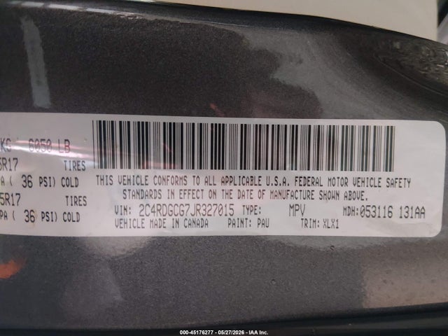 Aukcja sprzedaży 2018 Dodge Grand Caravan Sxt, vin: 2C4RDGCG7JR327015, numer aukcji: 45176277