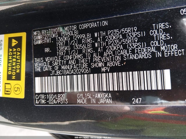 45176283 :رقم المزاد ، JTJBC1BA0A2029061 vin ، 2010 Lexus Rx 450h مزاد بيع