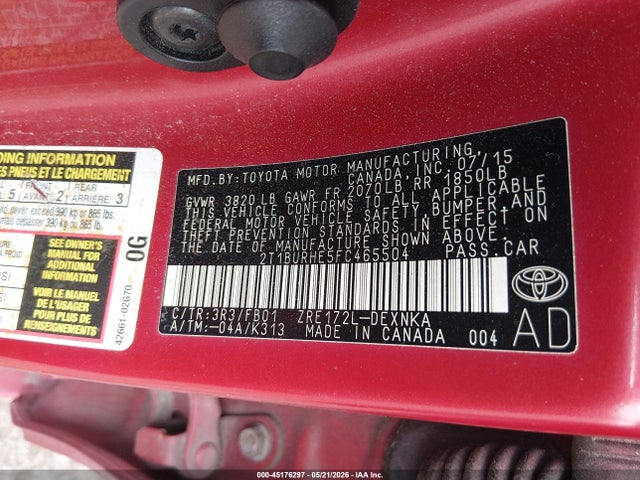 Aukcja sprzedaży 2015 Toyota Corolla Le, vin: 2T1BURHE5FC465504, numer aukcji: 45176297