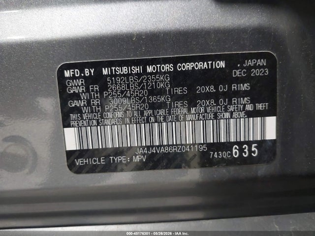 Продаж на аукціоні авто 2024 Mitsubishi Outlander Se 2.5 S-awc, vin: JA4J4VA86RZ041195, номер лоту: 45176301