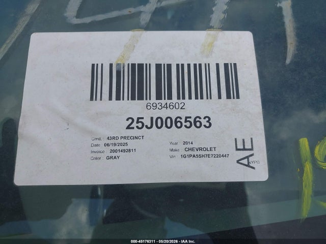 Продаж на аукціоні авто 2014 Chevrolet Cruze Ls Auto, vin: 1G1PA5SH7E7220447, номер лоту: 45176311