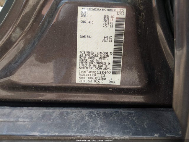 1N4AL3AP0GC138497 Nissan Altima 2.5 Sl