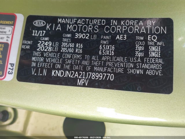 45176358 :رقم المزاد ، KNDJN2A21J7899770 vin ، 2018 Kia Soul مزاد بيع