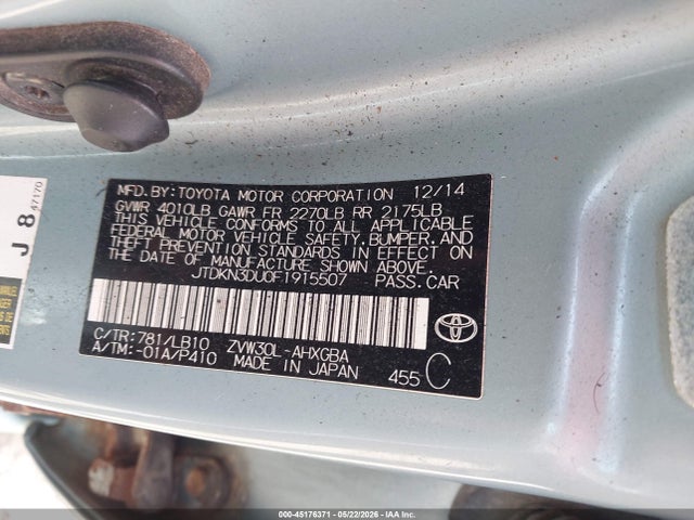 JTDKN3DU0F1915507 Toyota Prius Four