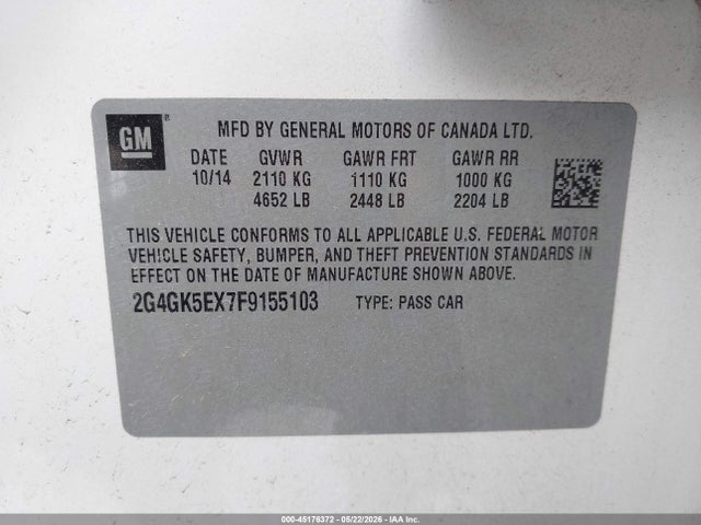 Aukcja sprzedaży 2015 Buick Regal Turbo, vin: 2G4GK5EX7F9155103, numer aukcji: 45176372