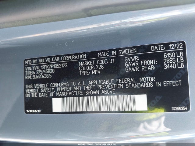 Продажа на аукционе авто 2023 Volvo Xc90 B5 Core, vin: YV4L12PK7P1952122, номер лота: 45176407