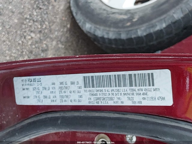45176433 :رقم المزاد ، 1C6RR6FG0KS733667 vin ، 2019 Ram 1500 Classic Tradesman  4x2 6'4 Box مزاد بيع