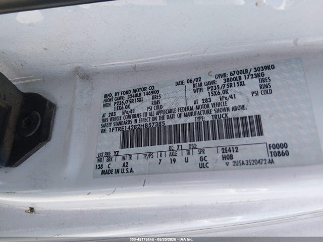 45176448 :رقم المزاد ، 1FTRE14282HB57385 vin ، 2002 Ford E-150 مزاد بيع