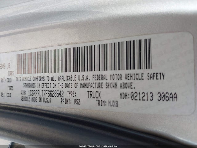 2015 Ram 1500 Outdoorsman მანქანა იყიდება აუქციონზე, vin: 1C6RR7LT7FS628542, აუქციონის ნომერი: 45176459