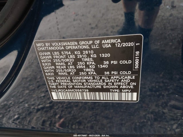 Продаж на аукціоні авто 2021 Volkswagen Atlas 3.6l V6 Se W/technology, vin: 1V2JR2CA9MC556739, номер лоту: 45176467