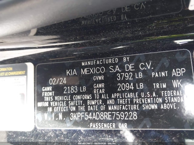 Продаж на аукціоні авто 2024 Kia Forte Gt-line, vin: 3KPF54AD8RE759228, номер лоту: 45176472