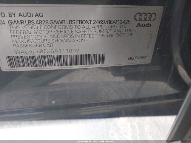 Aukcja sprzedaży 2005 Audi A4 1.8t Avant/1.8t Avant Special Edition, vin: WAUVC68EX5A111802, numer aukcji: 45176489