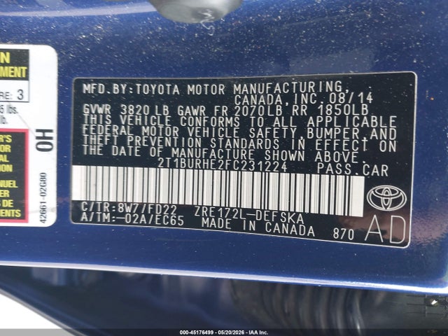Toyota Corolla S Plus 2015 2T1BURHE2FC231224 Image 9