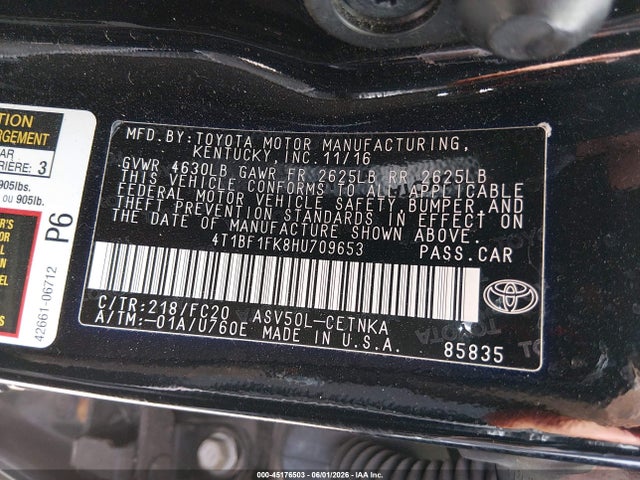 Продаж на аукціоні авто 2017 Toyota Camry Le, vin: 4T1BF1FK8HU709653, номер лоту: 45176503