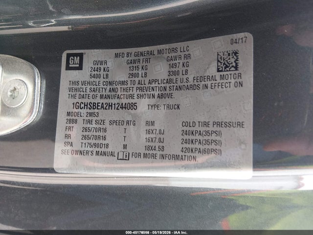 Chevrolet Colorado Wt 2017 1GCHSBEA2H1244085 Image 9