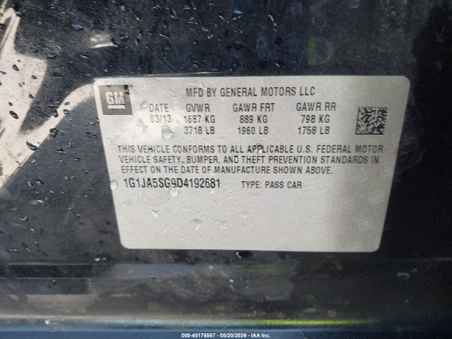 Продажа на аукционе авто 2013 Chevrolet Sonic Ls Auto, vin: 1G1JA5SG9D4192681, номер лота: 45176567