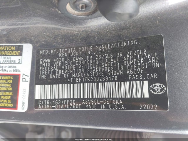 Aukcja sprzedaży 2013 Toyota Camry Se, vin: 4T1BF1FK2DU269178, numer aukcji: 45176568