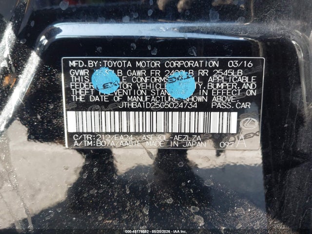 Lexus IS 200T 2016 JTHBA1D25G5024734 Image 9