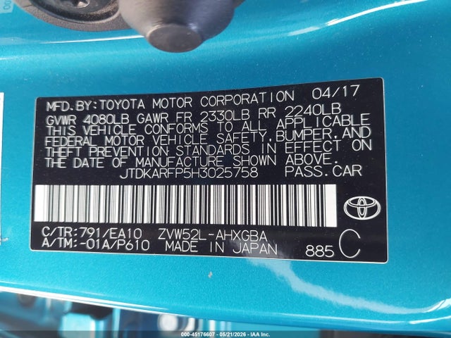 Aukcja sprzedaży 2017 Toyota Prius Prime Premium, vin: JTDKARFP5H3025758, numer aukcji: 45176607