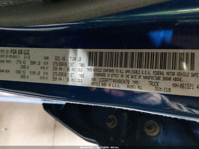 Aukcja sprzedaży 2019 Ram 1500 Big Horn/lone Star  4x4 6'4 Box, vin: 1C6SRFMT4KN903478, numer aukcji: 45176611