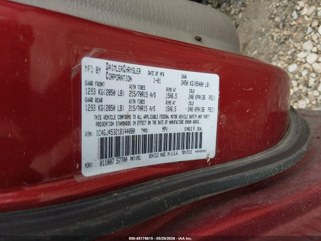 Aukcja sprzedaży 2001 Chrysler Voyager Lx, vin: 1C4GJ45321B144080, numer aukcji: 45176615