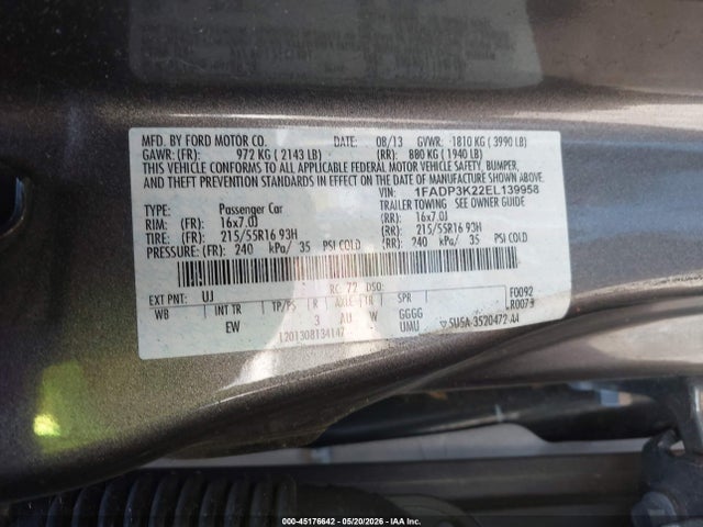 45176642 :رقم المزاد ، 1FADP3K22EL139958 vin ، 2014 Ford Focus Se مزاد بيع