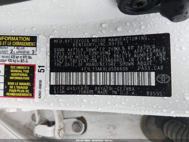 4T1L11AKXLU506606 Toyota CAMRY LE