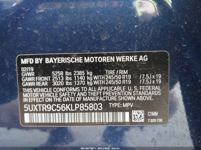 BMW X3 Xdrive30i 2019 5UXTR9C56KLP85803 Image 9