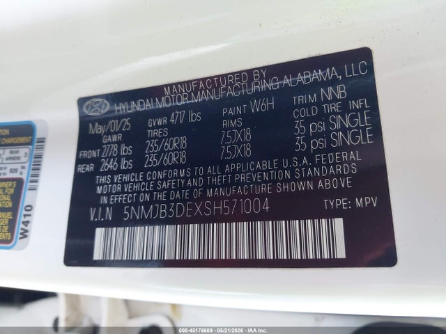 Продаж на аукціоні авто 2025 Hyundai Tucson Sel, vin: 5NMJB3DEXSH571004, номер лоту: 45176689