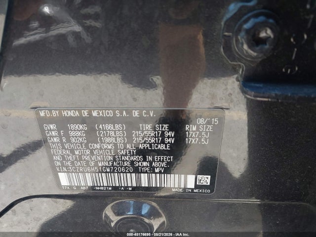 Продажа на аукционе авто 2016 Honda Hr-v Ex, vin: 3CZRU6H51GM720620, номер лота: 45176695