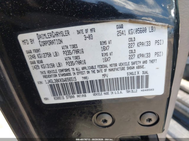 2003 Jeep Liberty Renegade მანქანა იყიდება აუქციონზე, vin: 1J4GL38K03W656515, აუქციონის ნომერი: 45176713