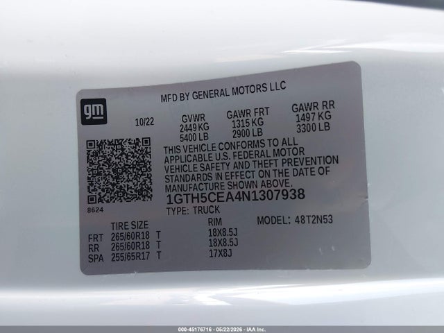 Aukcja sprzedaży 2022 Gmc Canyon 4wd  Elevation, vin: 1GTH5CEA4N1307938, numer aukcji: 45176716