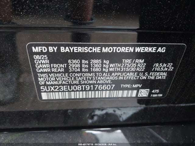 2026 Bmw X5 Xdrive40i მანქანა იყიდება აუქციონზე, vin: 5UX23EU08T9176607, აუქციონის ნომერი: 45176719