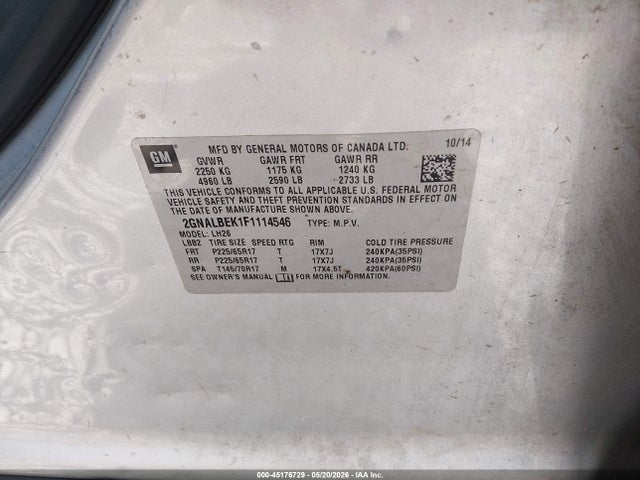 Chevrolet EQUINOX 1LT 2015 2GNALBEK1F1114546 Image 9