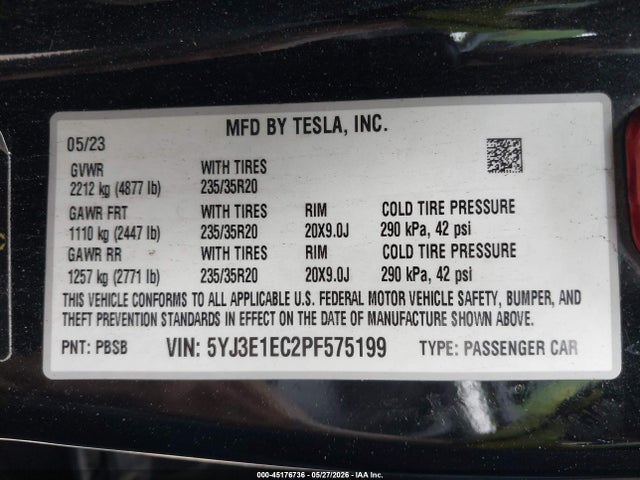 Tesla Model 3 Performance Dual Motor All-wheel Drive 2023 5YJ3E1EC2PF575199 Image 9