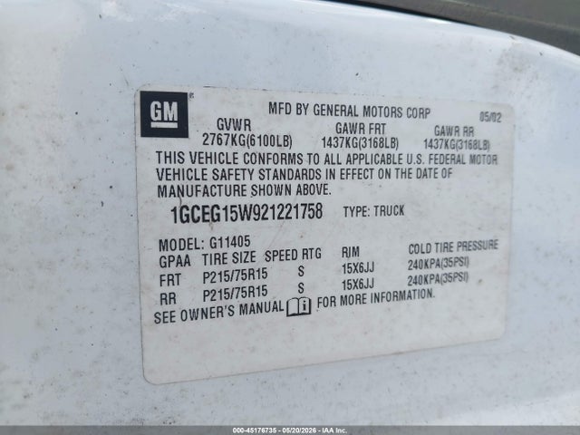 Продажа на аукционе авто 2002 Chevrolet Express, vin: 1GCEG15W921221758, номер лота: 45176735