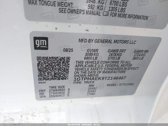 2026 Gmc Sierra 1500 მანქანა იყიდება აუქციონზე, vin: 1GTPHAEK9TZ146467, აუქციონის ნომერი: 45176746
