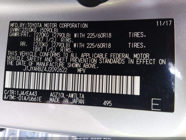 Продажа на аукционе авто 2018 Lexus Nx 300, vin: JTJYARBZ4J2092622, номер лота: 45176757