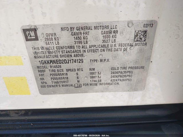 2013 Gmc Acadia Sle-1 მანქანა იყიდება აუქციონზე, vin: 1GKKRNED2DJ174129, აუქციონის ნომერი: 45176766