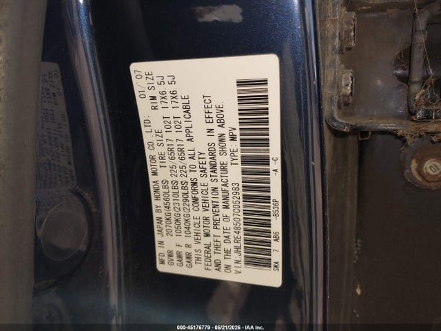Aukcja sprzedaży 2007 Honda Cr-v Ex, vin: JHLRE48507C052983, numer aukcji: 45176779