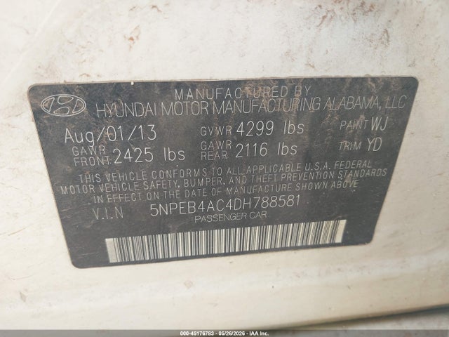 Продаж на аукціоні авто 2013 Hyundai Sonata Gls, vin: 5NPEB4AC4DH788581, номер лоту: 45176783